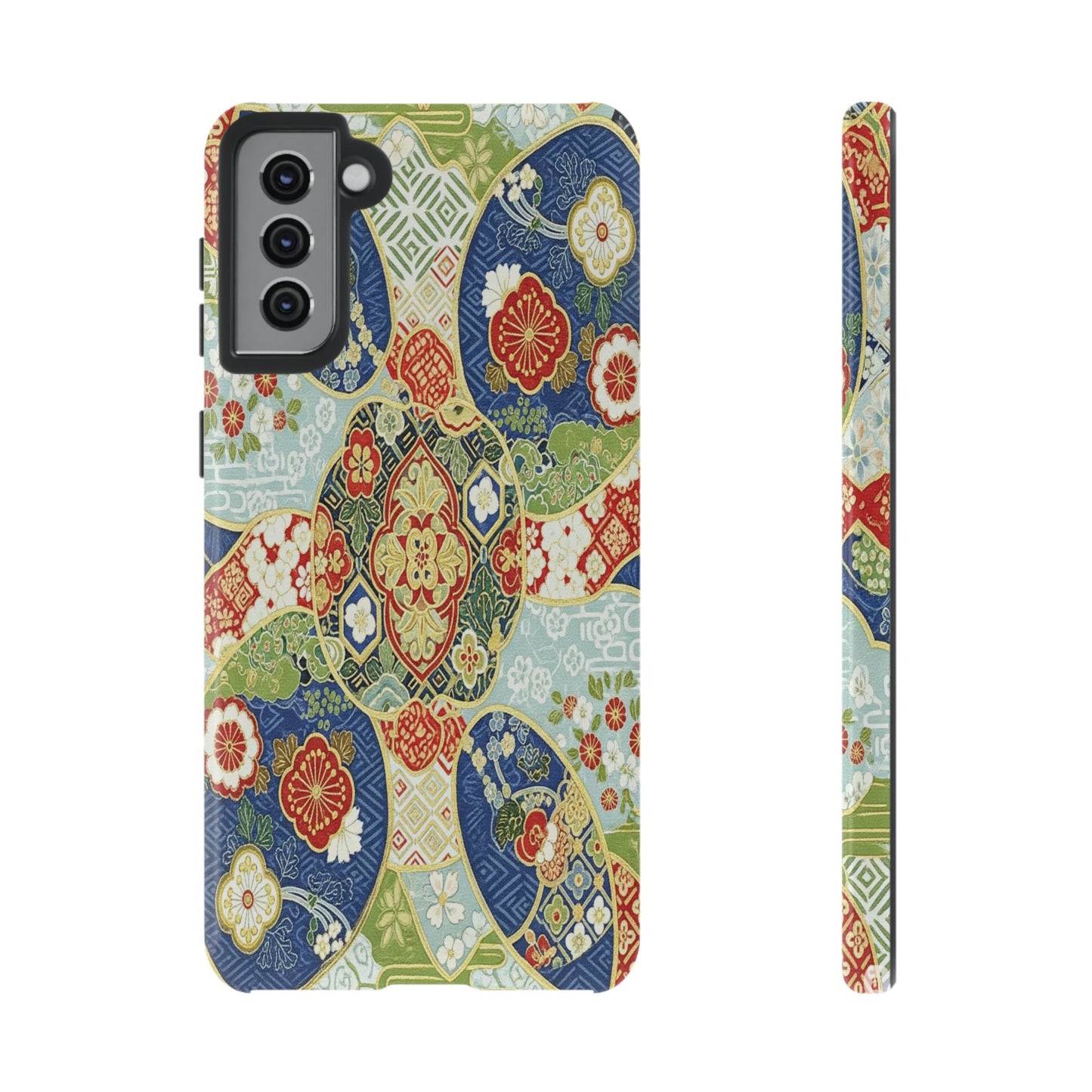 Vintage Japanese Kimono Floral Phone Case - Traditional Woven Pattern Tough Cover for iPhone 17, Samsung Galaxy & Google Pixel