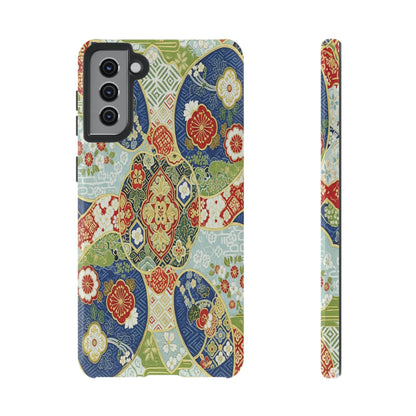 Vintage Japanese Kimono Floral Phone Case - Traditional Woven Pattern Tough Cover for iPhone 17, Samsung Galaxy & Google Pixel