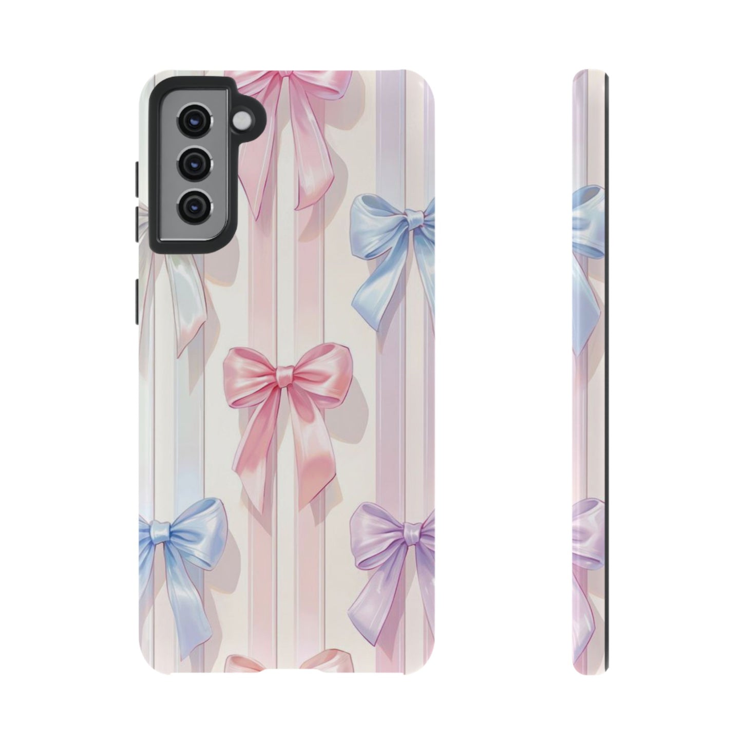 Pastel Ribbon Stripe Phone Case - Coquette Aesthetic Dual-Layer Bow Cover for iPhone 17, Samsung Galaxy & Google Pixel
