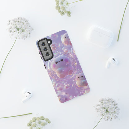 Cute Kawaii Bubble Pet Phone Case - Tough Dual-Layer Cover in Pastel Purple for iPhone 17, Samsung Galaxy & Google Pixel