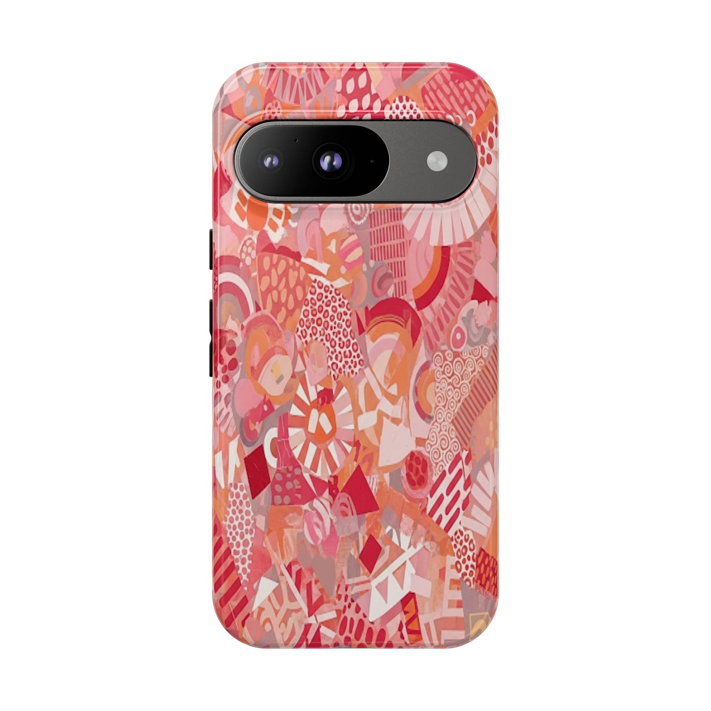 Vibrant Abstract Art Phone Case - Red Pink Geometric Collage Tough Cover for iPhone 17, Samsung Galaxy & Google Pixel