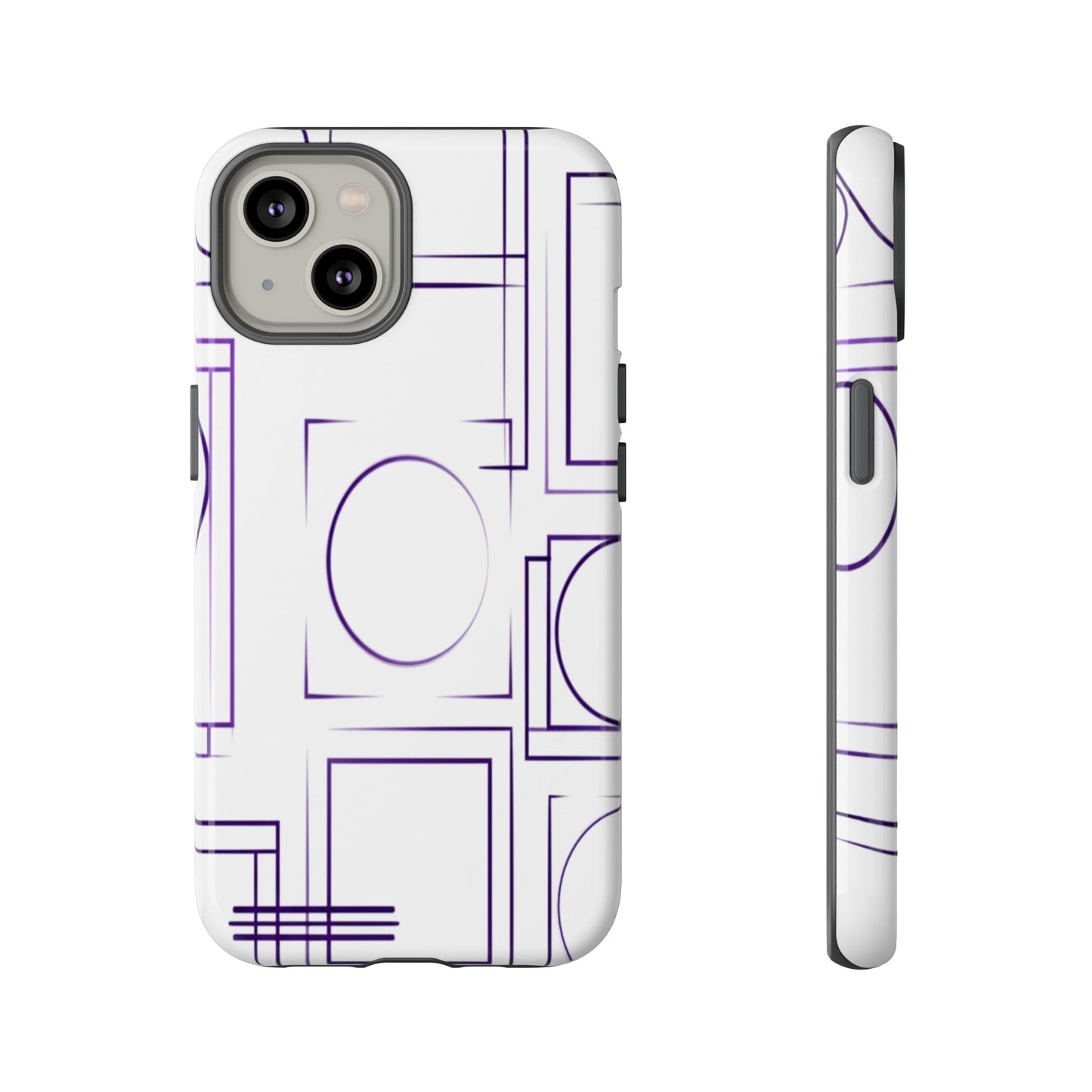 Modern Geometric Line Art Phone Case - Abstract Purple & White Tough Cover for iPhone 17, Samsung Galaxy & Google Pixel