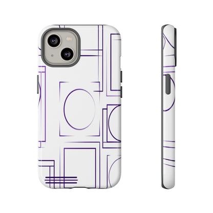 Modern Geometric Line Art Phone Case - Abstract Purple & White Tough Cover for iPhone 17, Samsung Galaxy & Google Pixel