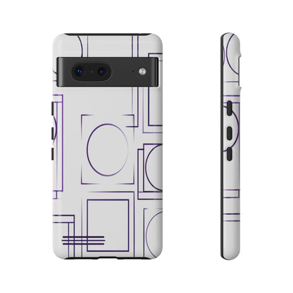 Modern Geometric Line Art Phone Case - Abstract Purple & White Tough Cover for iPhone 17, Samsung Galaxy & Google Pixel
