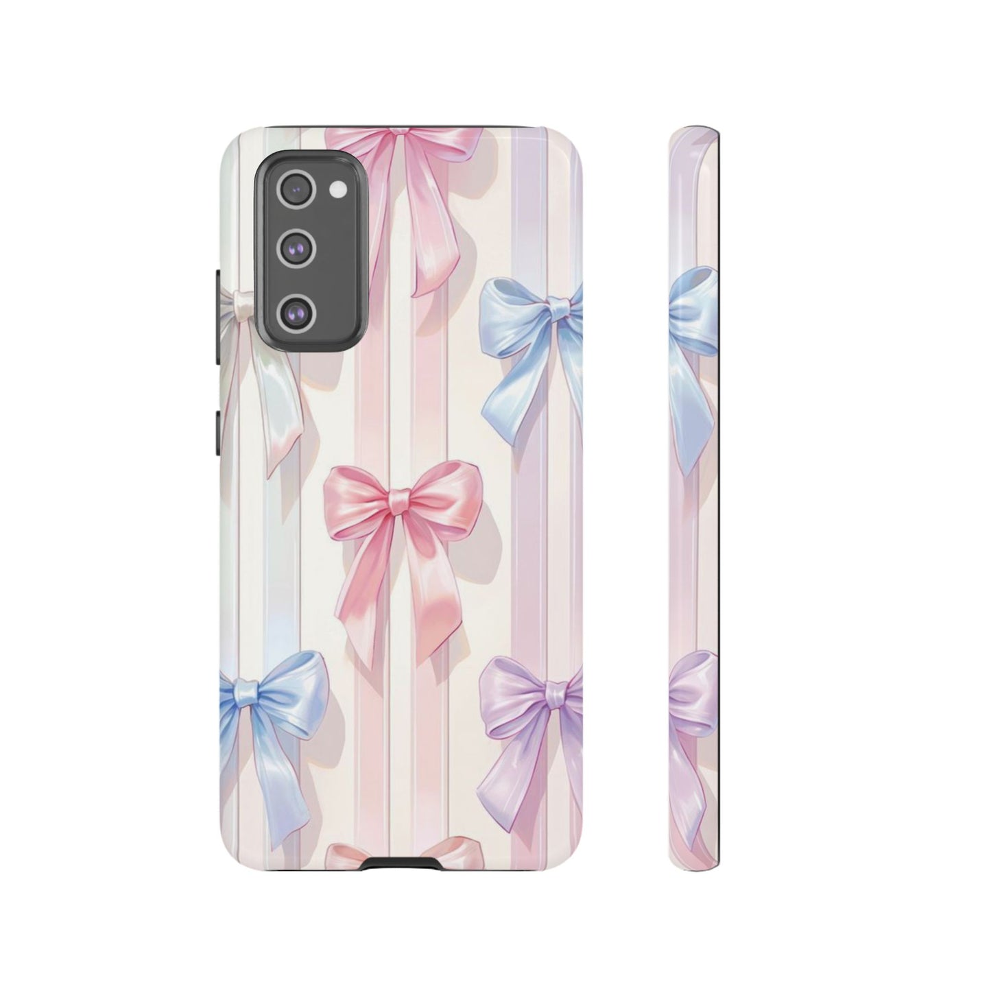 Pastel Ribbon Stripe Phone Case - Coquette Aesthetic Dual-Layer Bow Cover for iPhone 17, Samsung Galaxy & Google Pixel