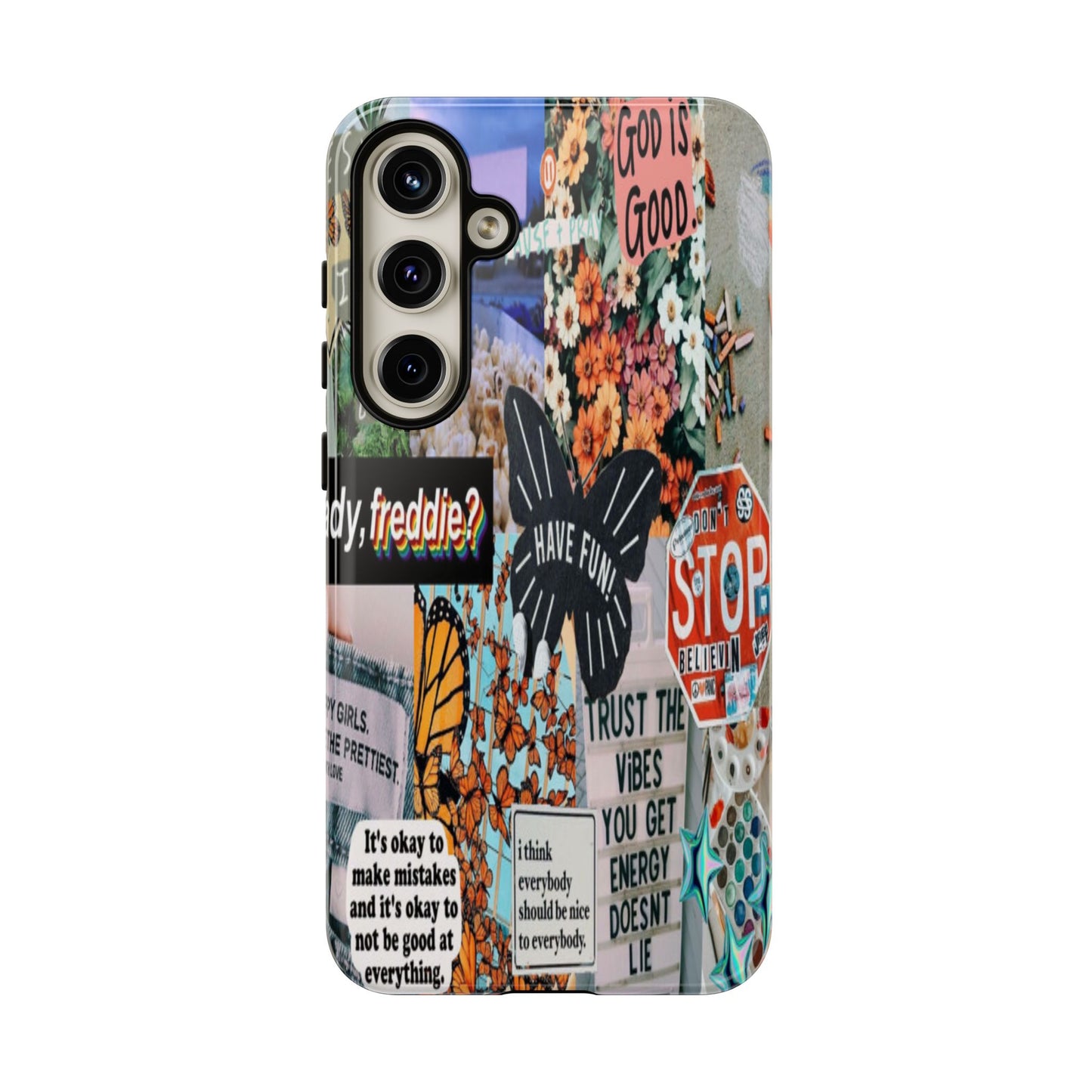 Retro Collage Aesthetic Phone Case - Positive Quote Butterfly Tough Cover for iPhone 17, Samsung Galaxy & Google Pixel