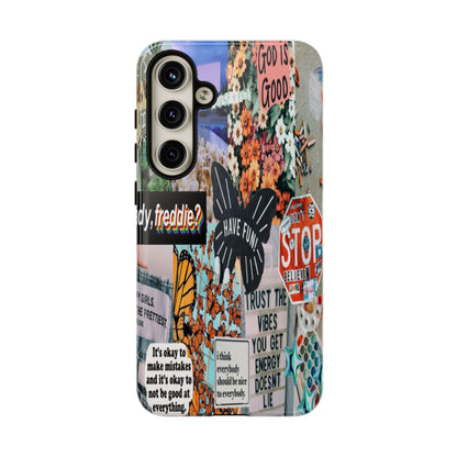 Retro Collage Aesthetic Phone Case - Positive Quote Butterfly Tough Cover for iPhone 17, Samsung Galaxy & Google Pixel