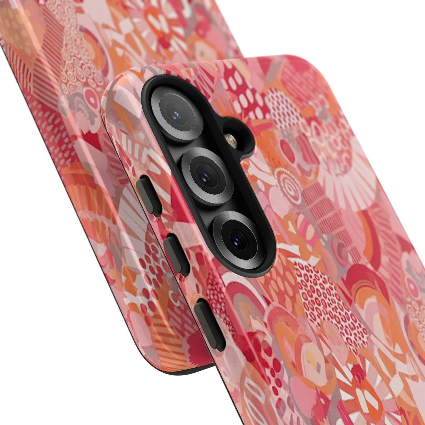 Vibrant Abstract Art Phone Case - Red Pink Geometric Collage Tough Cover for iPhone 17, Samsung Galaxy & Google Pixel