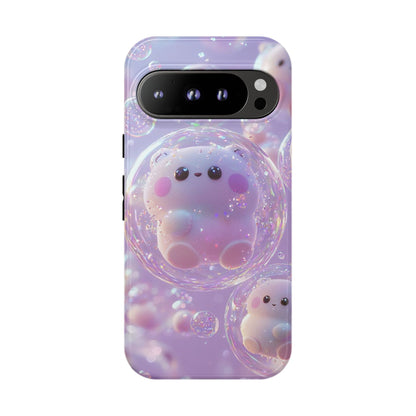 Cute Kawaii Bubble Pet Phone Case - Tough Dual-Layer Cover in Pastel Purple for iPhone 17, Samsung Galaxy & Google Pixel