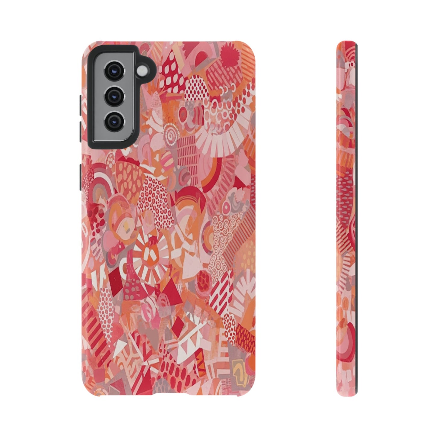 Vibrant Abstract Art Phone Case - Red Pink Geometric Collage Tough Cover for iPhone 17, Samsung Galaxy & Google Pixel