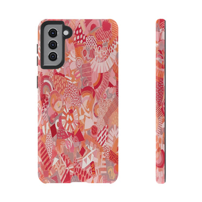 Vibrant Abstract Art Phone Case - Red Pink Geometric Collage Tough Cover for iPhone 17, Samsung Galaxy & Google Pixel