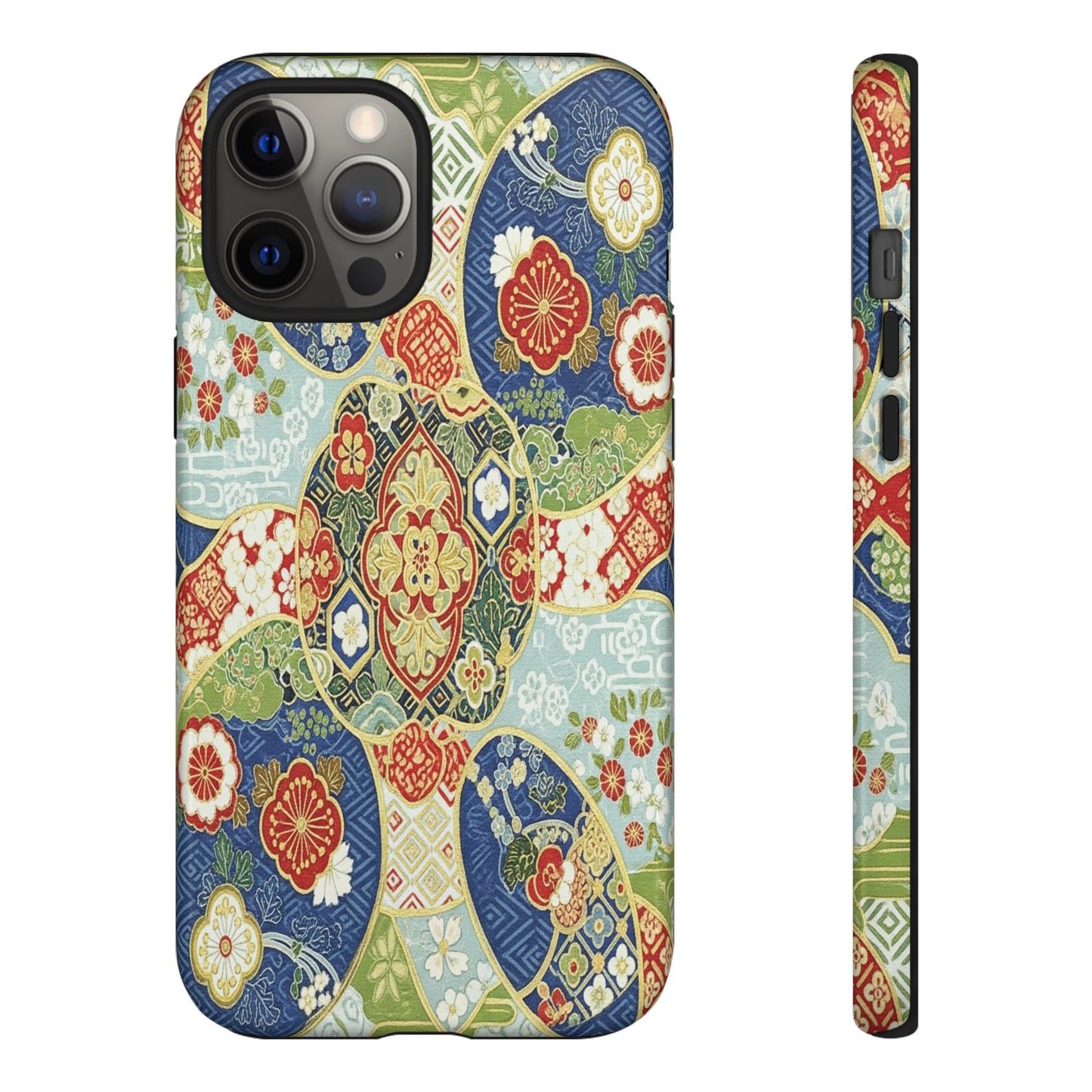 Vintage Japanese Kimono Floral Phone Case - Traditional Woven Pattern Tough Cover for iPhone 17, Samsung Galaxy & Google Pixel