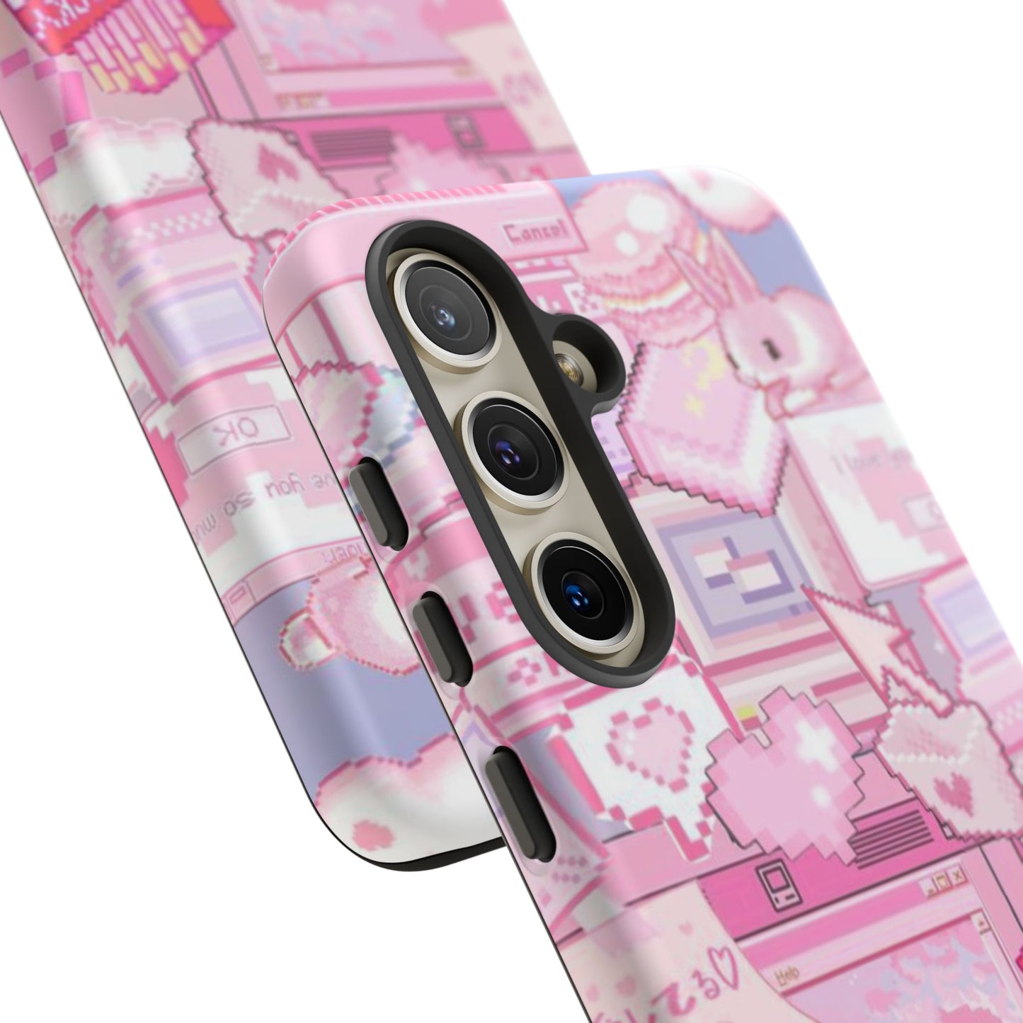 Pink Pixel Art Tough Phone Case – Y2K Style Dual-Layer Protection (Matte/Glossy) for iPhone 17, Samsung Galaxy & Google Pixel