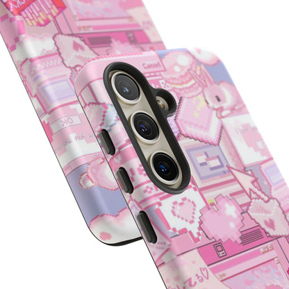 Pink Pixel Art Tough Phone Case – Y2K Style Dual-Layer Protection (Matte/Glossy) for iPhone 17, Samsung Galaxy & Google Pixel