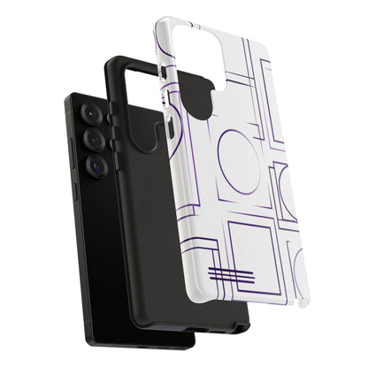 Modern Geometric Line Art Phone Case - Abstract Purple & White Tough Cover for iPhone 17, Samsung Galaxy & Google Pixel