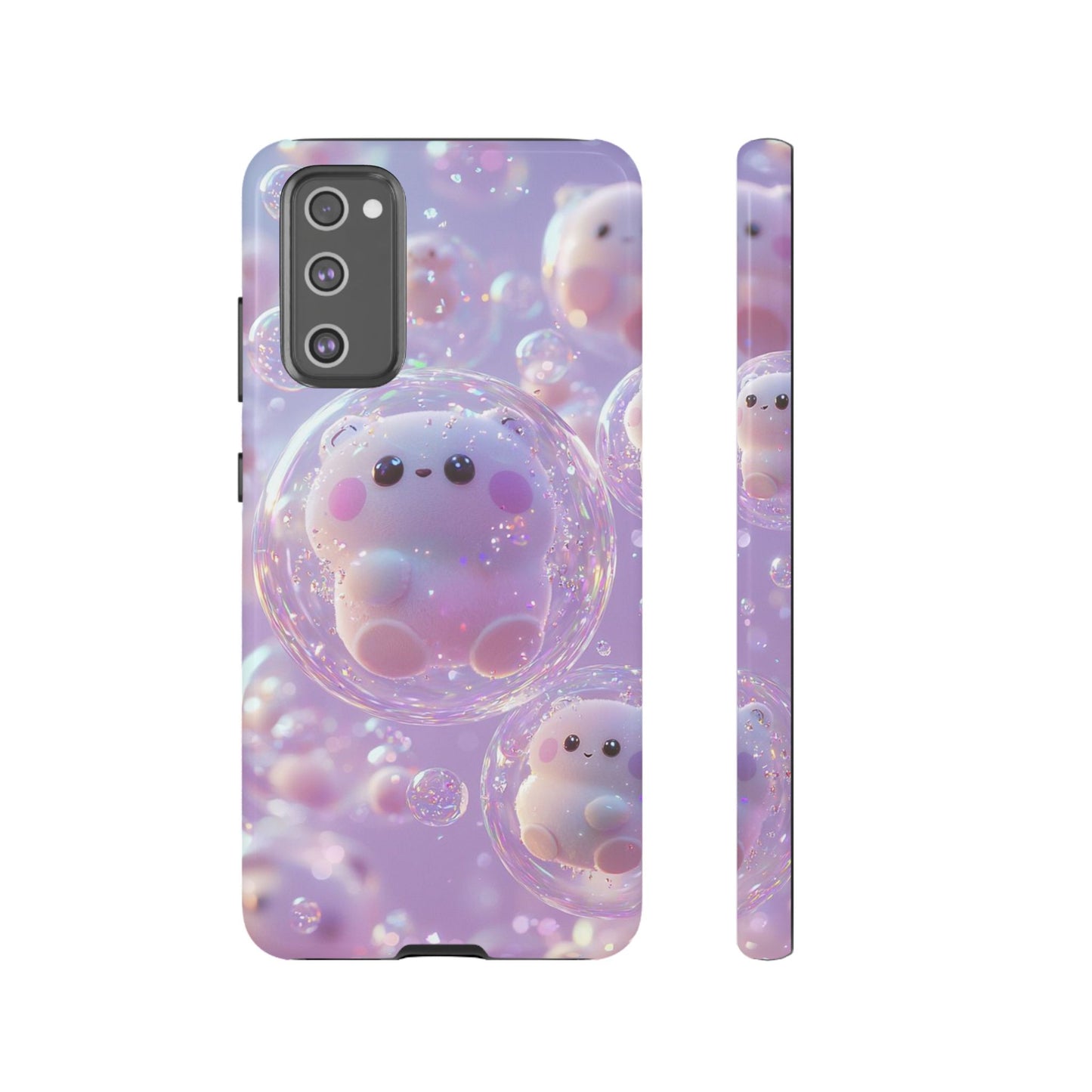 Cute Kawaii Bubble Pet Phone Case - Tough Dual-Layer Cover in Pastel Purple for iPhone 17, Samsung Galaxy & Google Pixel
