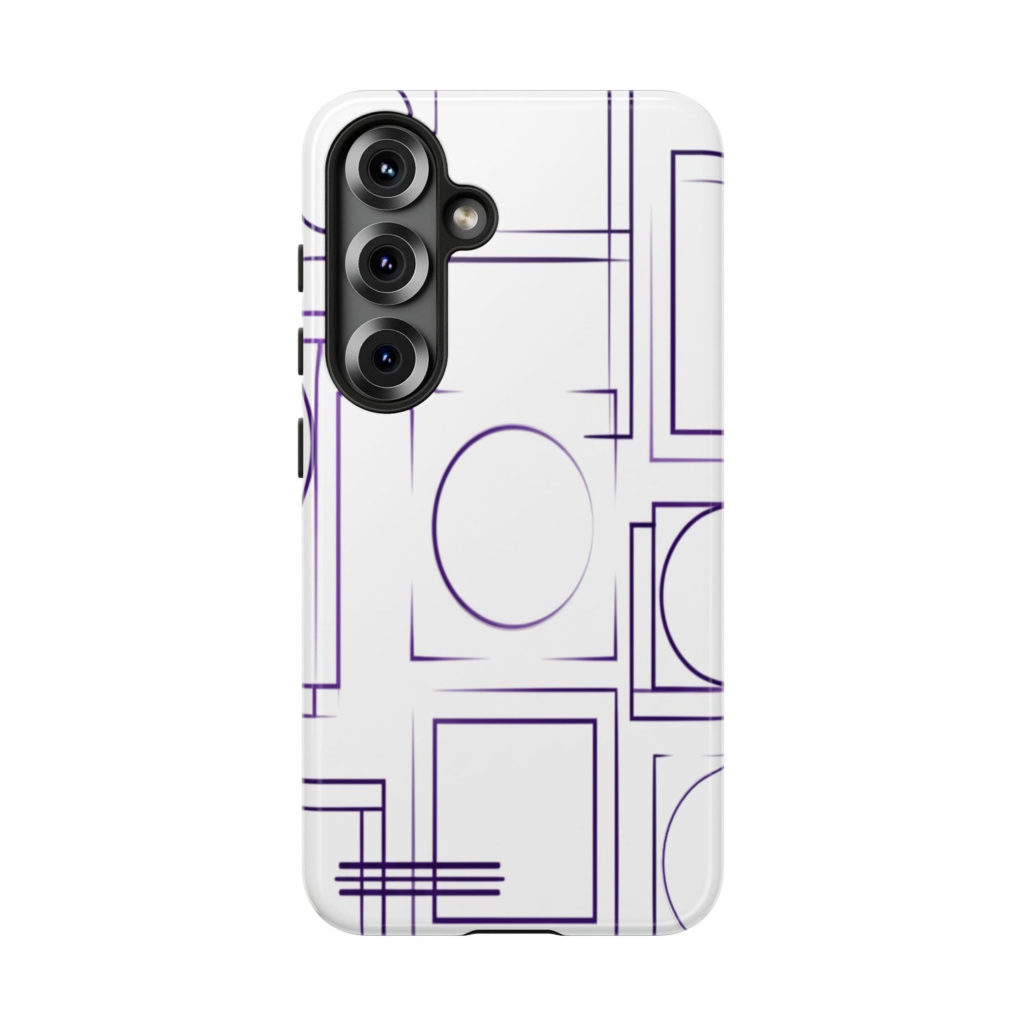 Modern Geometric Line Art Phone Case - Abstract Purple & White Tough Cover for iPhone 17, Samsung Galaxy & Google Pixel