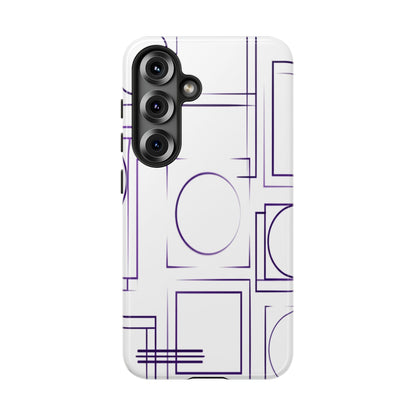 Modern Geometric Line Art Phone Case - Abstract Purple & White Tough Cover for iPhone 17, Samsung Galaxy & Google Pixel