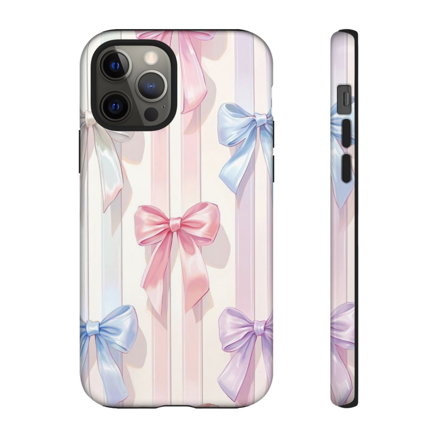 Pastel Ribbon Stripe Phone Case - Coquette Aesthetic Dual-Layer Bow Cover for iPhone 17, Samsung Galaxy & Google Pixel