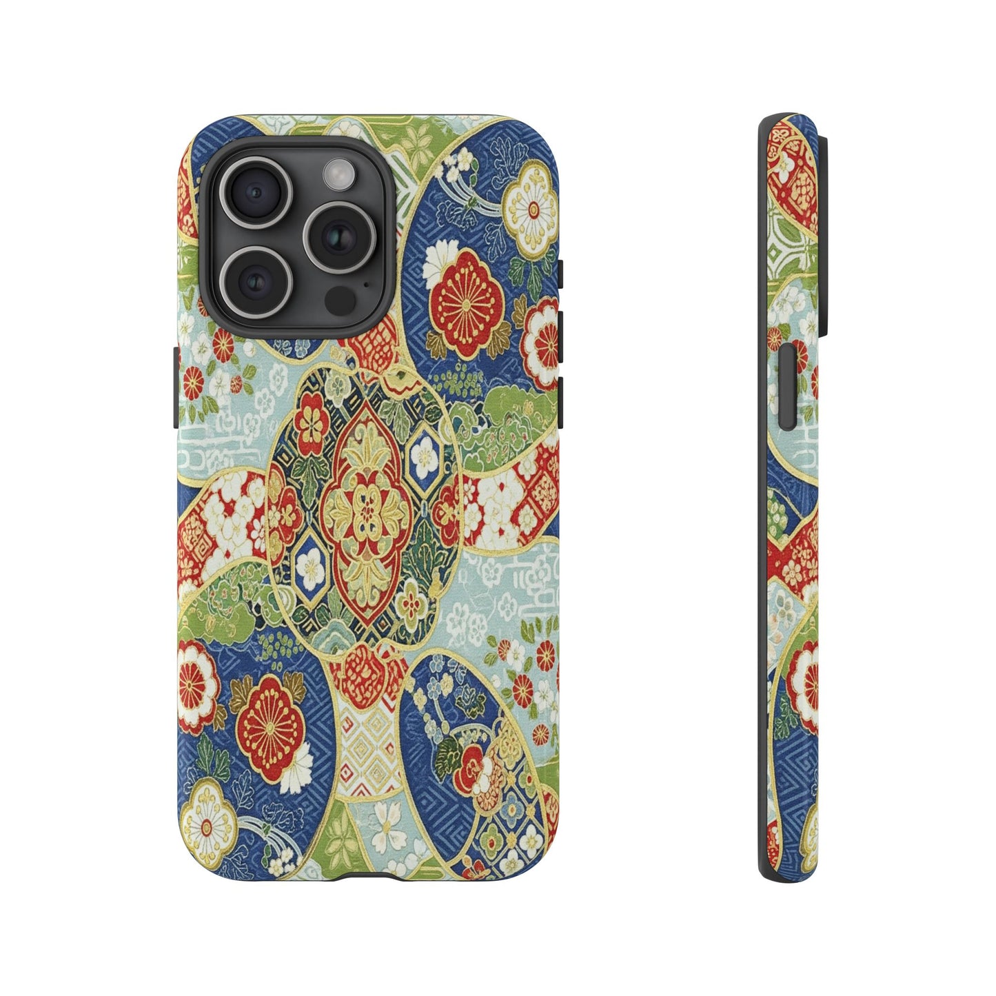 Vintage Japanese Kimono Floral Phone Case - Traditional Woven Pattern Tough Cover for iPhone 17, Samsung Galaxy & Google Pixel