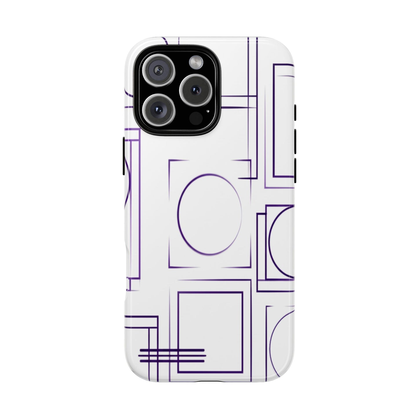 Modern Geometric Line Art Phone Case - Abstract Purple & White Tough Cover for iPhone 17, Samsung Galaxy & Google Pixel