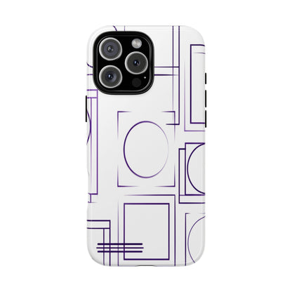 Modern Geometric Line Art Phone Case - Abstract Purple & White Tough Cover for iPhone 17, Samsung Galaxy & Google Pixel