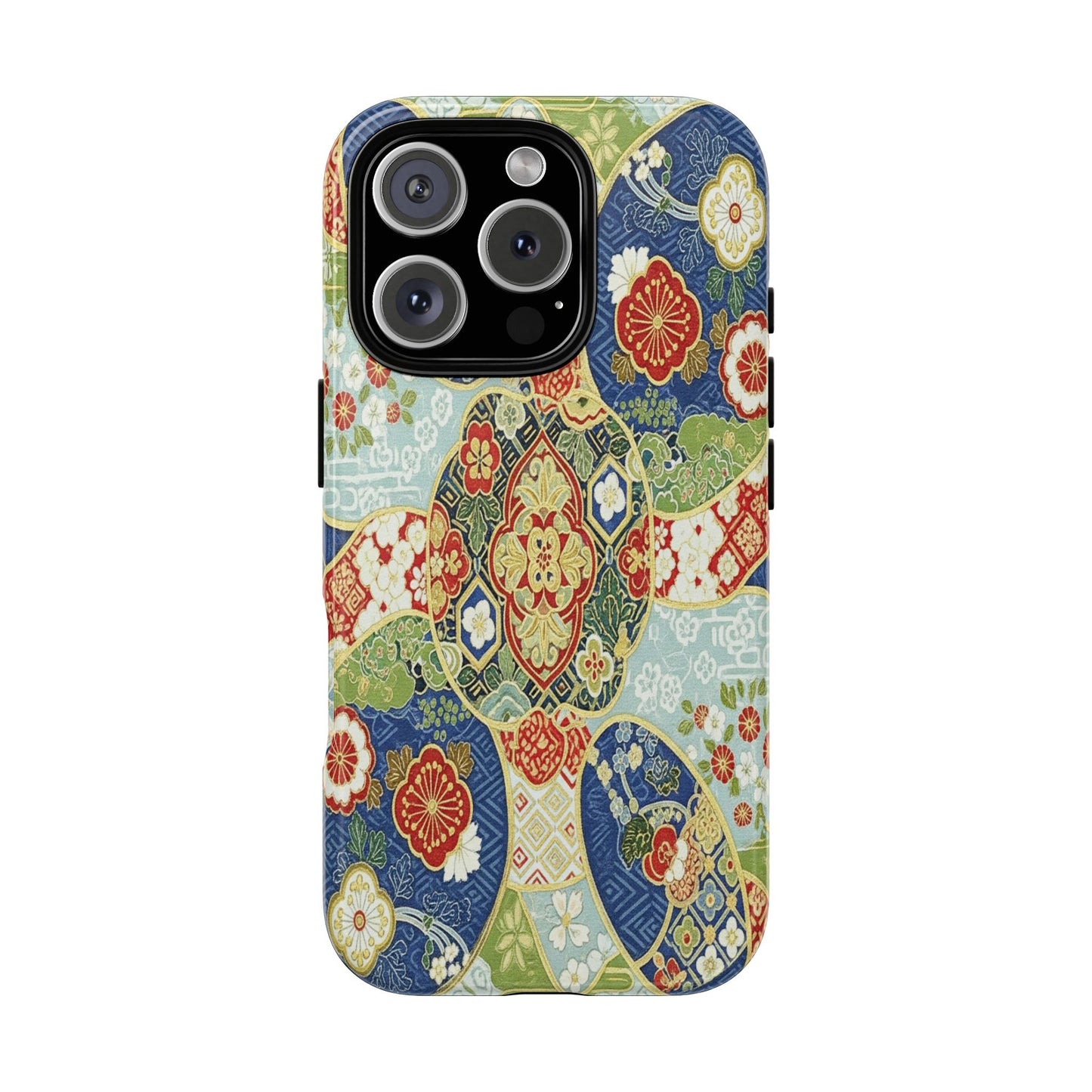 Vintage Japanese Kimono Floral Phone Case - Traditional Woven Pattern Tough Cover for iPhone 17, Samsung Galaxy & Google Pixel