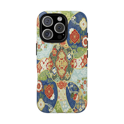 Vintage Japanese Kimono Floral Phone Case - Traditional Woven Pattern Tough Cover for iPhone 17, Samsung Galaxy & Google Pixel