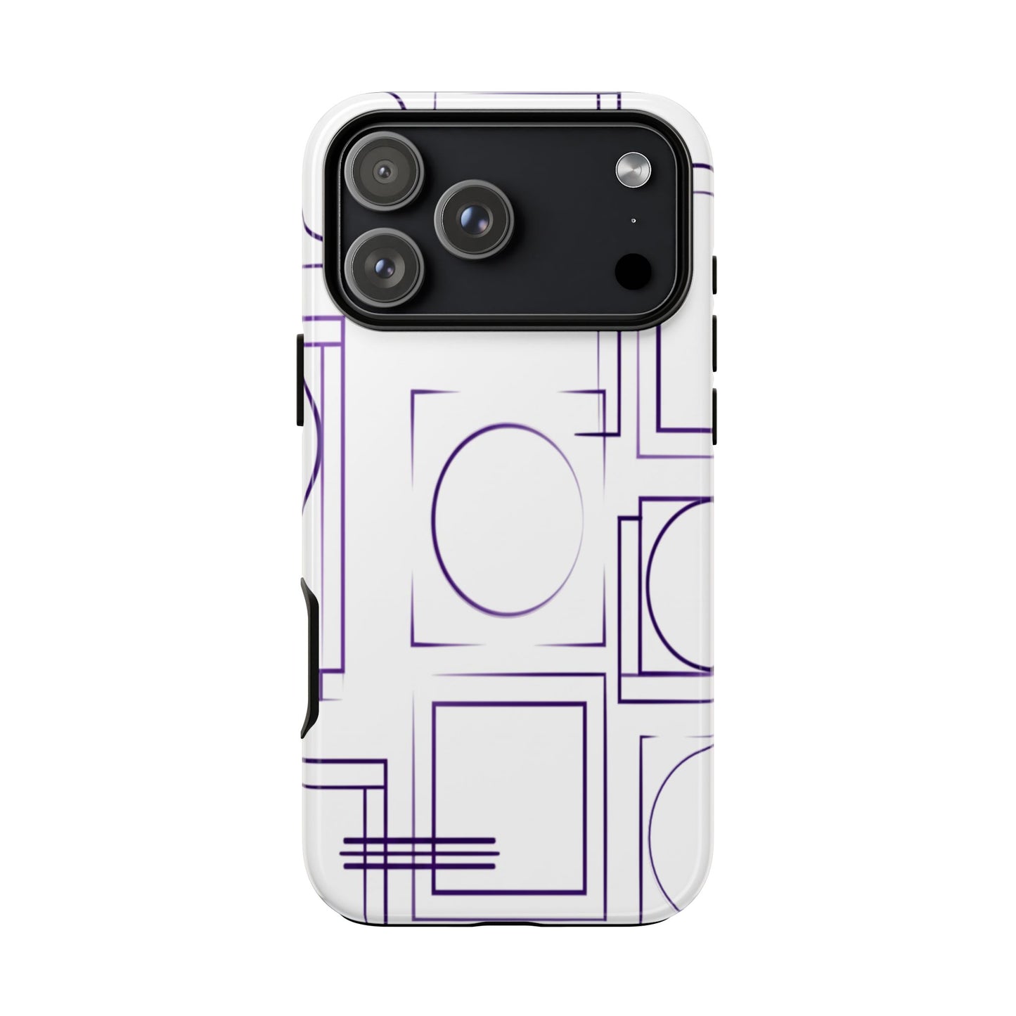 Modern Geometric Line Art Phone Case - Abstract Purple & White Tough Cover for iPhone 17, Samsung Galaxy & Google Pixel