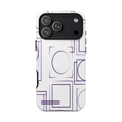 Modern Geometric Line Art Phone Case - Abstract Purple & White Tough Cover for iPhone 17, Samsung Galaxy & Google Pixel
