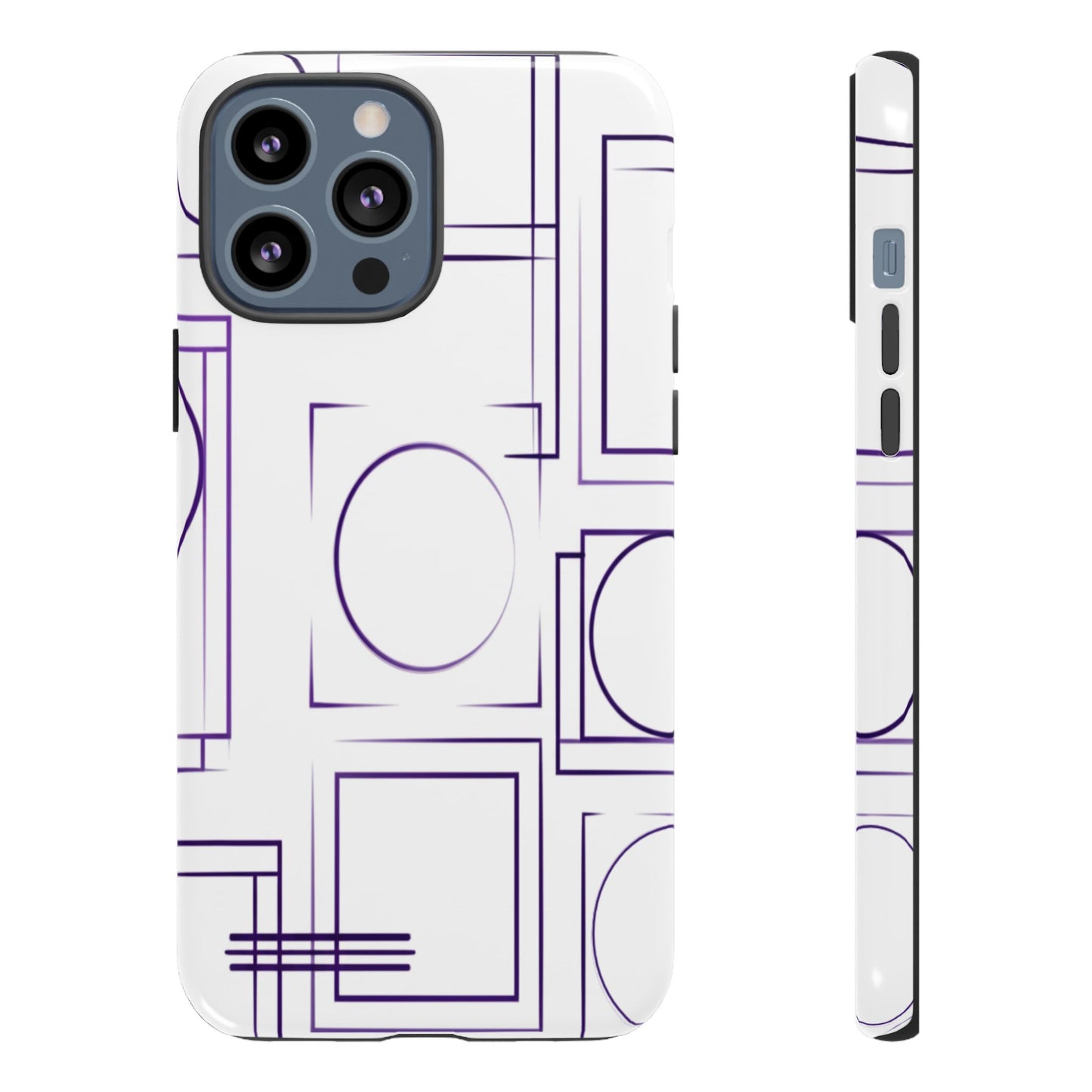 Modern Geometric Line Art Phone Case - Abstract Purple & White Tough Cover for iPhone 17, Samsung Galaxy & Google Pixel