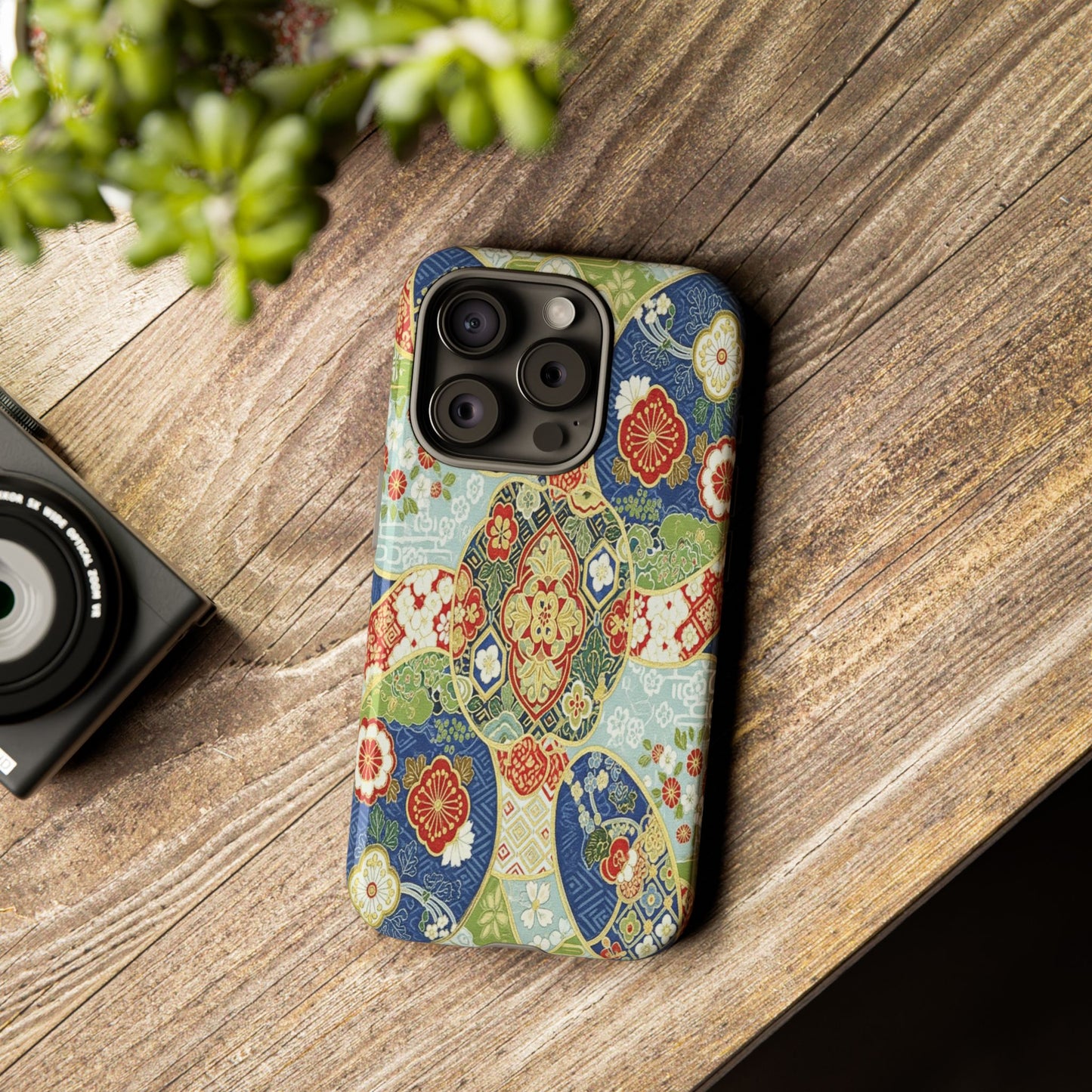 Vintage Japanese Kimono Floral Phone Case - Traditional Woven Pattern Tough Cover for iPhone 17, Samsung Galaxy & Google Pixel