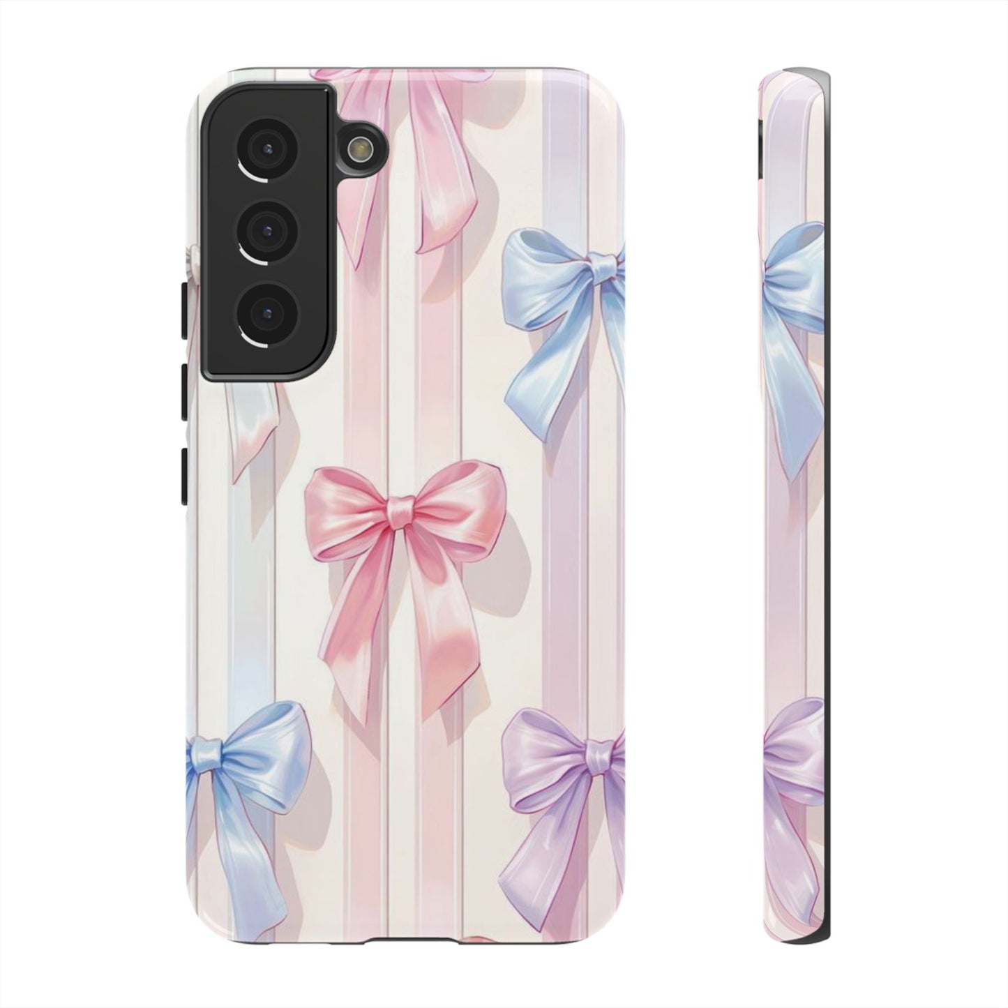 Pastel Ribbon Stripe Phone Case - Coquette Aesthetic Dual-Layer Bow Cover for iPhone 17, Samsung Galaxy & Google Pixel