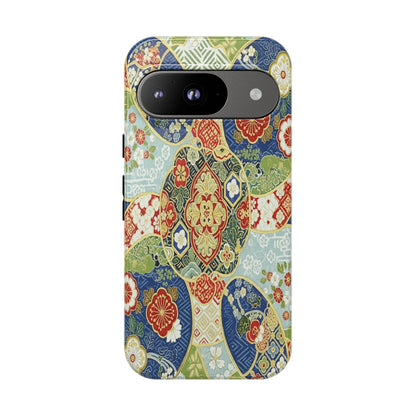 Vintage Japanese Kimono Floral Phone Case - Traditional Woven Pattern Tough Cover for iPhone 17, Samsung Galaxy & Google Pixel