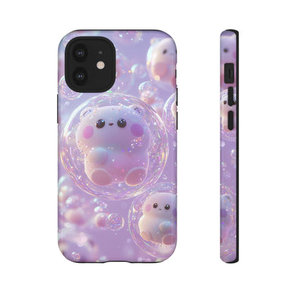Cute Kawaii Bubble Pet Phone Case - Tough Dual-Layer Cover in Pastel Purple for iPhone 17, Samsung Galaxy & Google Pixel