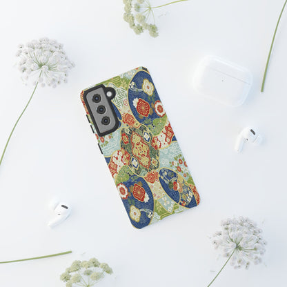 Vintage Japanese Kimono Floral Phone Case - Traditional Woven Pattern Tough Cover for iPhone 17, Samsung Galaxy & Google Pixel