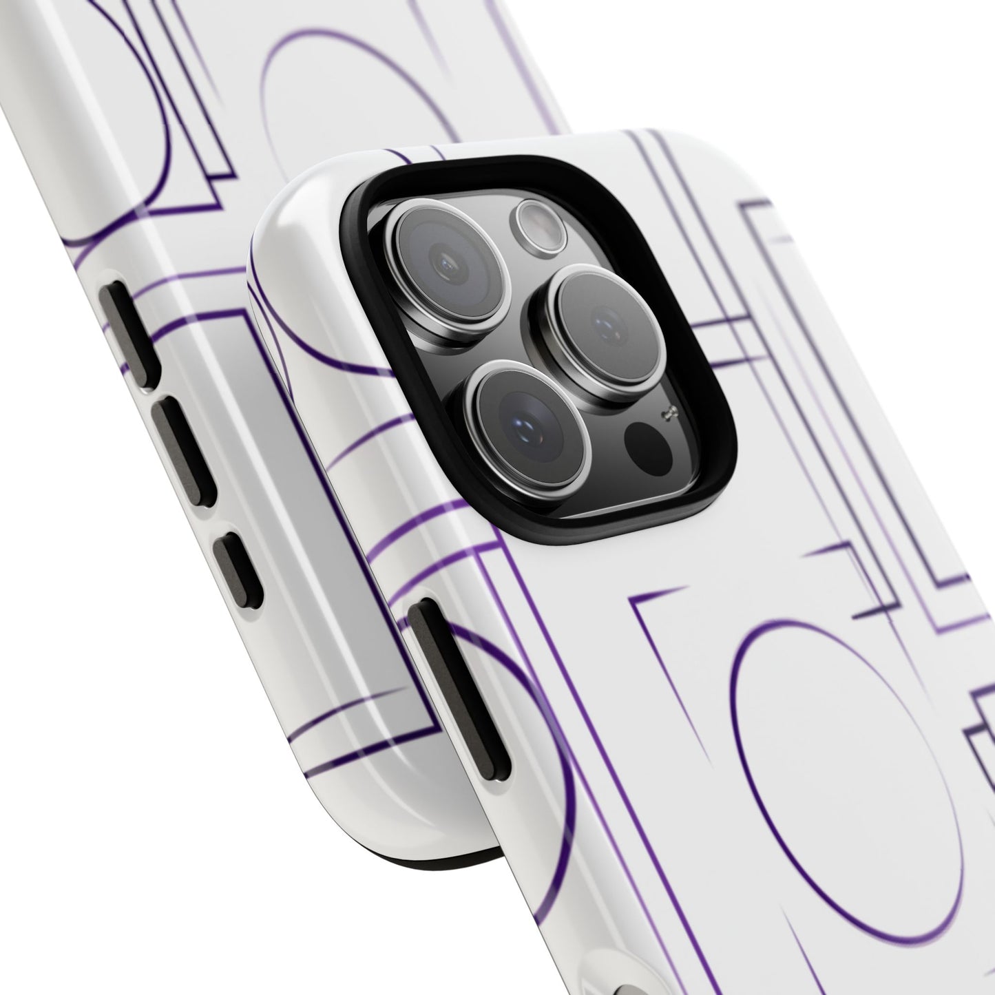 Modern Geometric Line Art Phone Case - Abstract Purple & White Tough Cover for iPhone 17, Samsung Galaxy & Google Pixel