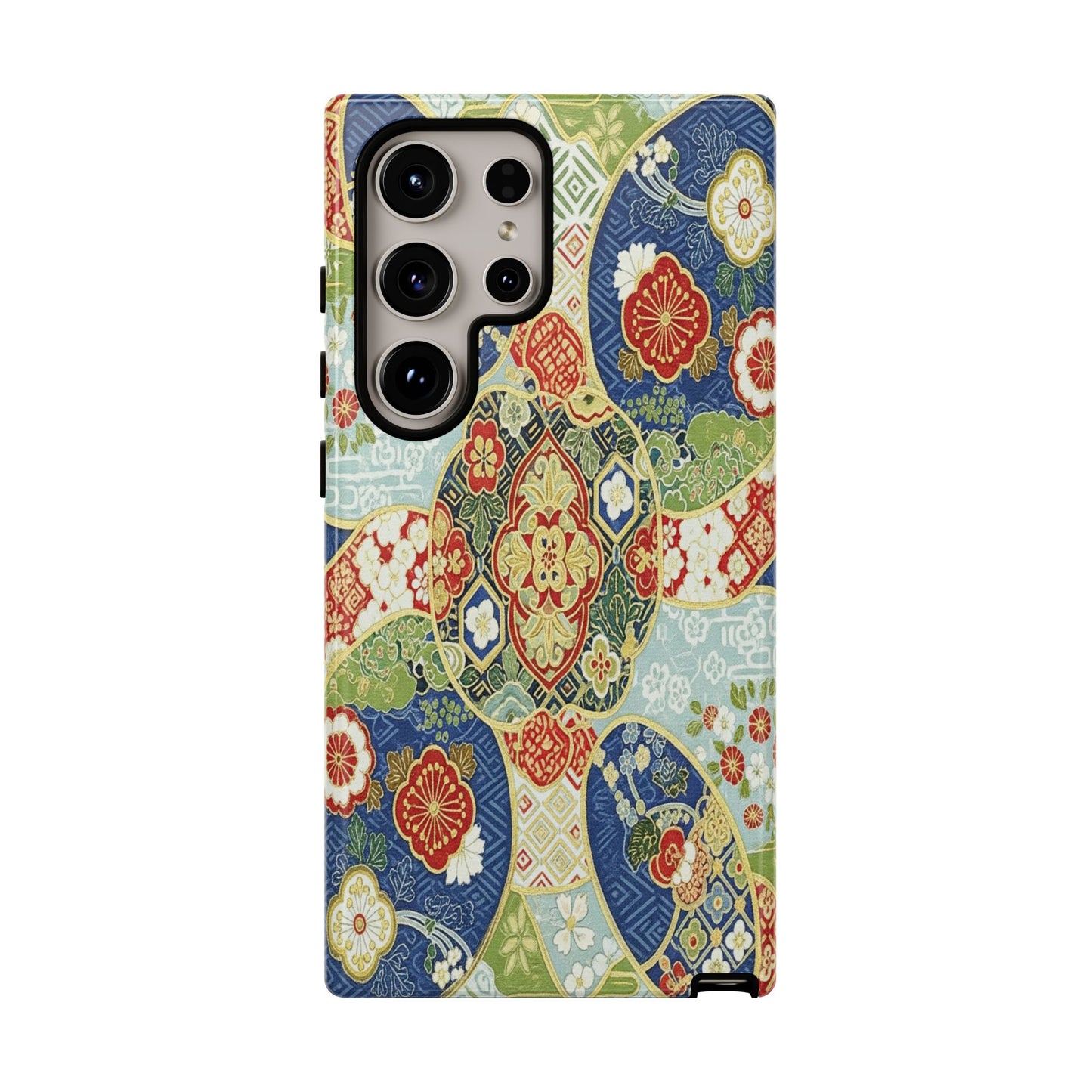 Vintage Japanese Kimono Floral Phone Case - Traditional Woven Pattern Tough Cover for iPhone 17, Samsung Galaxy & Google Pixel