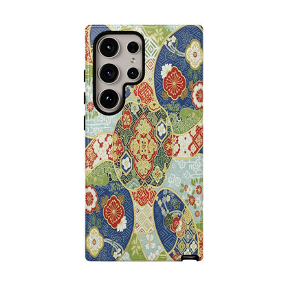 Vintage Japanese Kimono Floral Phone Case - Traditional Woven Pattern Tough Cover for iPhone 17, Samsung Galaxy & Google Pixel