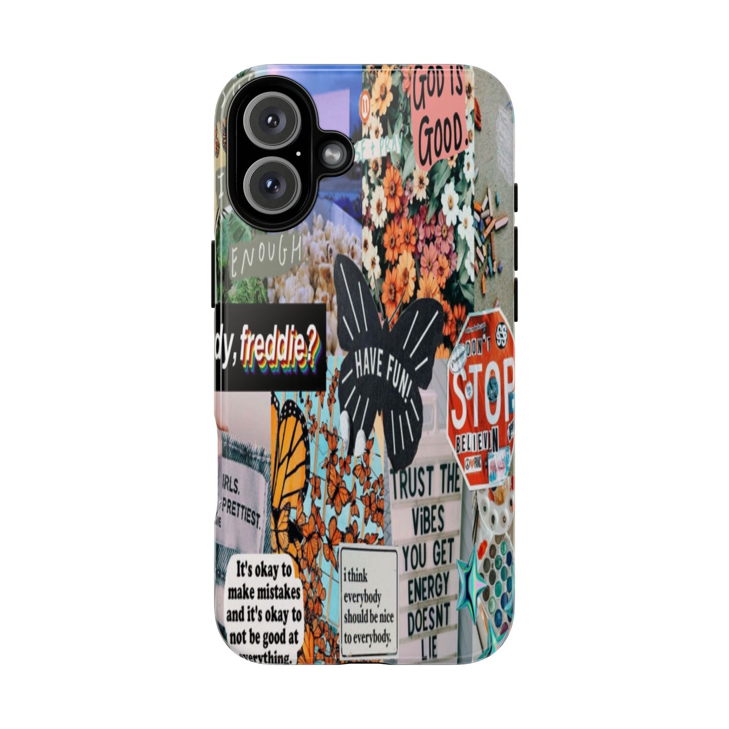 Retro Collage Aesthetic Phone Case - Positive Quote Butterfly Tough Cover for iPhone 17, Samsung Galaxy & Google Pixel
