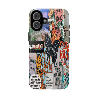 Retro Collage Aesthetic Phone Case - Positive Quote Butterfly Tough Cover for iPhone 17, Samsung Galaxy & Google Pixel