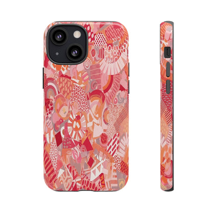 Vibrant Abstract Art Phone Case - Red Pink Geometric Collage Tough Cover for iPhone 17, Samsung Galaxy & Google Pixel