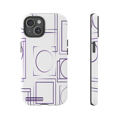 Modern Geometric Line Art Phone Case - Abstract Purple & White Tough Cover for iPhone 17, Samsung Galaxy & Google Pixel