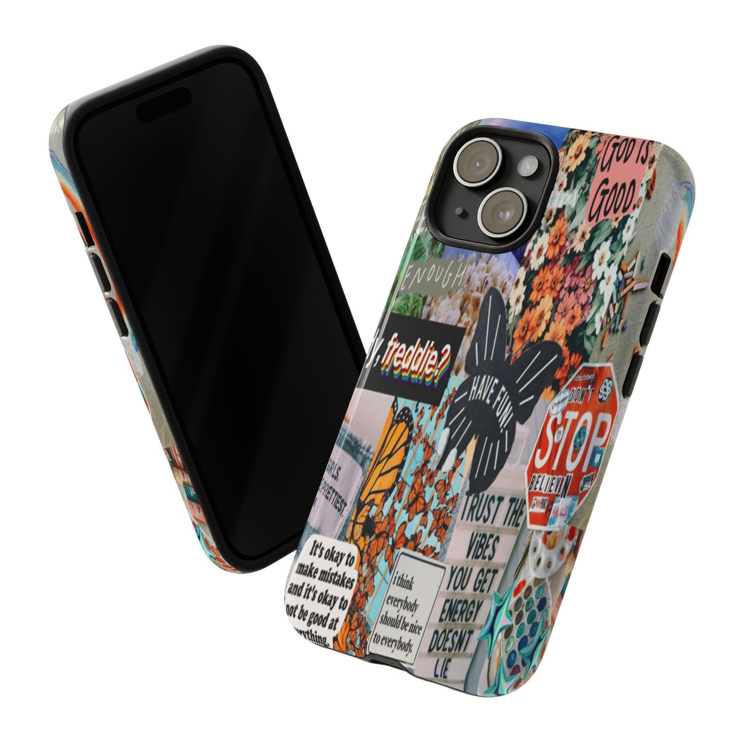 Retro Collage Aesthetic Phone Case - Positive Quote Butterfly Tough Cover for iPhone 17, Samsung Galaxy & Google Pixel