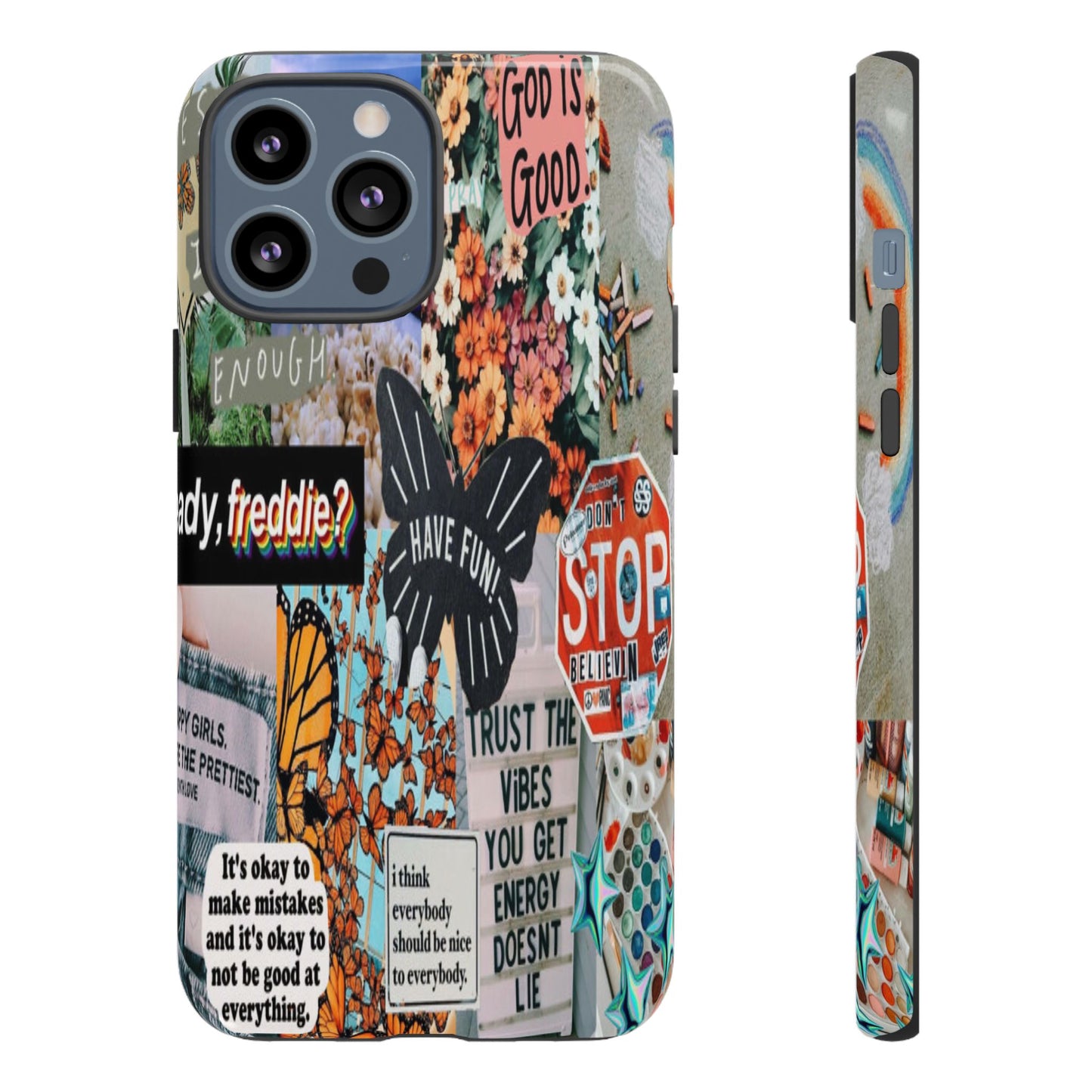 Retro Collage Aesthetic Phone Case - Positive Quote Butterfly Tough Cover for iPhone 17, Samsung Galaxy & Google Pixel