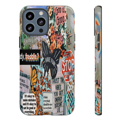 Retro Collage Aesthetic Phone Case - Positive Quote Butterfly Tough Cover for iPhone 17, Samsung Galaxy & Google Pixel