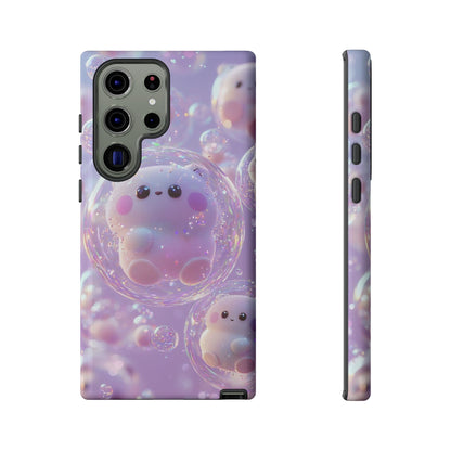 Cute Kawaii Bubble Pet Phone Case - Tough Dual-Layer Cover in Pastel Purple for iPhone 17, Samsung Galaxy & Google Pixel