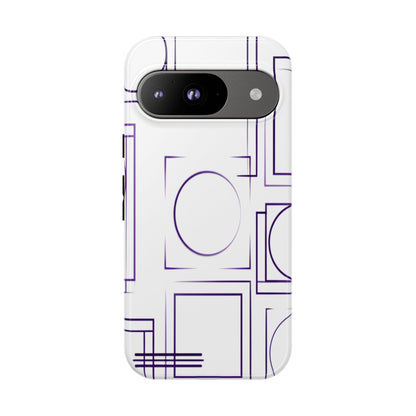 Modern Geometric Line Art Phone Case - Abstract Purple & White Tough Cover for iPhone 17, Samsung Galaxy & Google Pixel