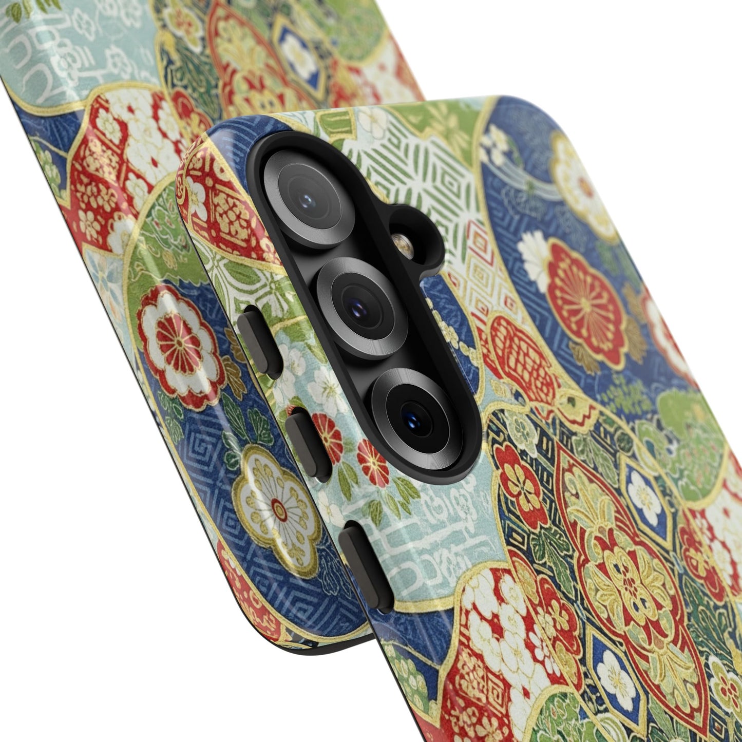 Vintage Japanese Kimono Floral Phone Case - Traditional Woven Pattern Tough Cover for iPhone 17, Samsung Galaxy & Google Pixel