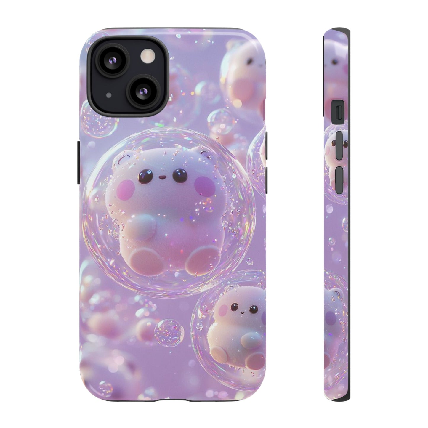 Cute Kawaii Bubble Pet Phone Case - Tough Dual-Layer Cover in Pastel Purple for iPhone 17, Samsung Galaxy & Google Pixel